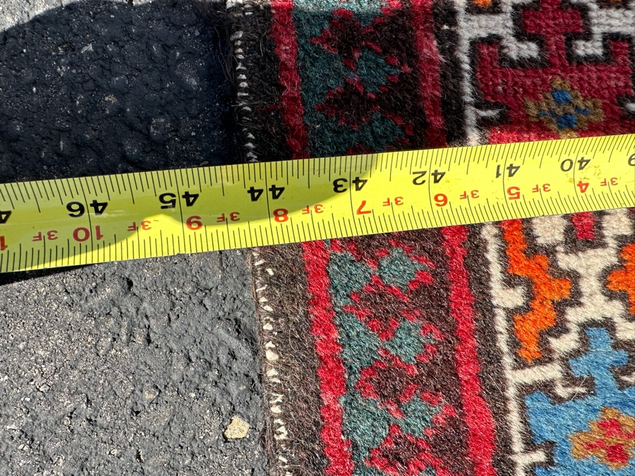 Vintage Stunning Hand-Knotted Wool Geometric Tribal Persian Heriz Runner Rug 44 X 172 (See Photos For Damage To Edge Of Rug Midway On Right) [Photo 19]