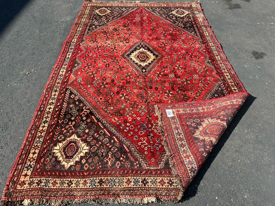 Vintage Hand-Knotted Wool Geometric Tribal Persian Heriz Area Rug 66 X 106 [Photo 18]