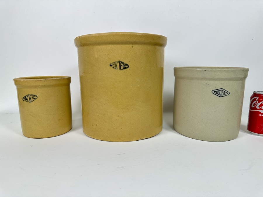 Set Of Three Pacific Stoneware Crocks Pots 10.5R, 8R And 6R [Photo 2]