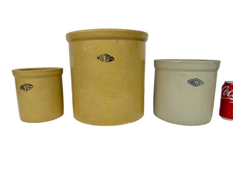 Set Of Three Pacific Stoneware Crocks Pots 10.5R, 8R And 6R