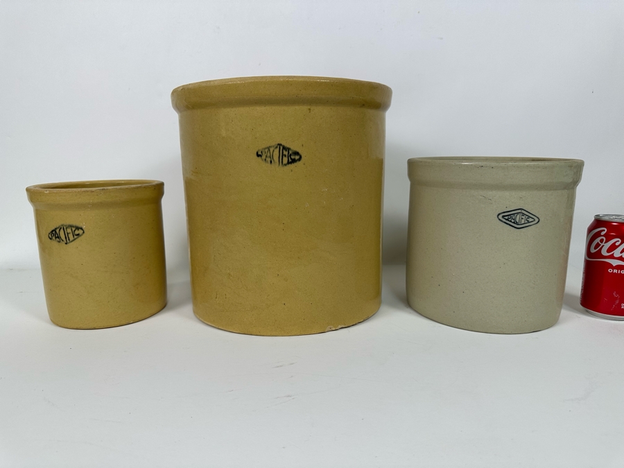 Set Of Three Pacific Stoneware Crocks Pots 10.5R, 8R And 6R [Photo 3]