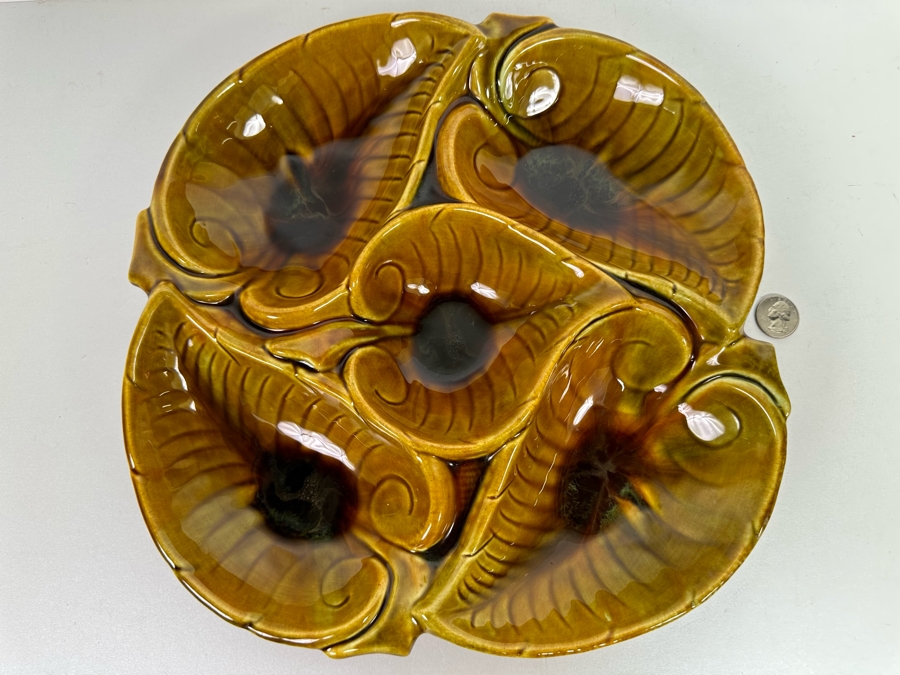 Mid-Century Modern Maurice Of California USA Pottery Leaves Leaf Divided Dish 12R X 2H [Photo 2]
