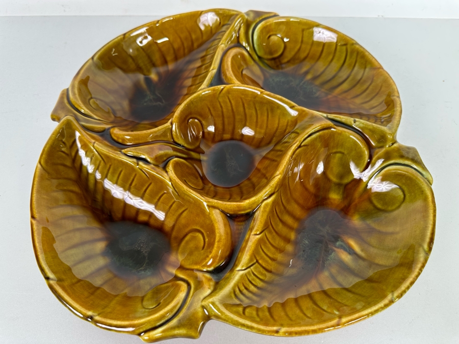 Mid-Century Modern Maurice Of California USA Pottery Leaves Leaf Divided Dish 12R X 2H [Photo 6]
