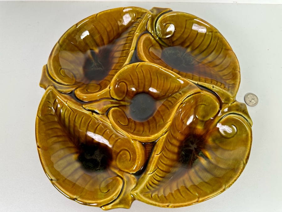 Mid-Century Modern Maurice Of California USA Pottery Leaves Leaf Divided Dish 12R X 2H [Photo 4]