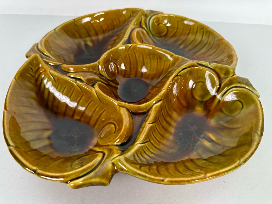 Mid-Century Modern Maurice Of California USA Pottery Leaves Leaf Divided Dish 12R X 2H [Photo 5]