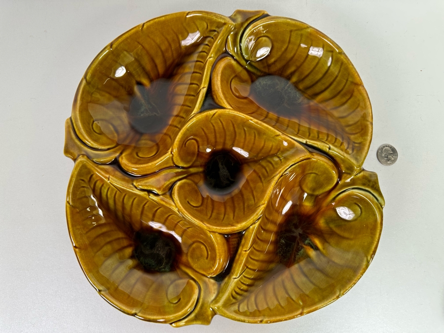 Mid-Century Modern Maurice Of California USA Pottery Leaves Leaf Divided Dish 12R X 2H [Photo 3]