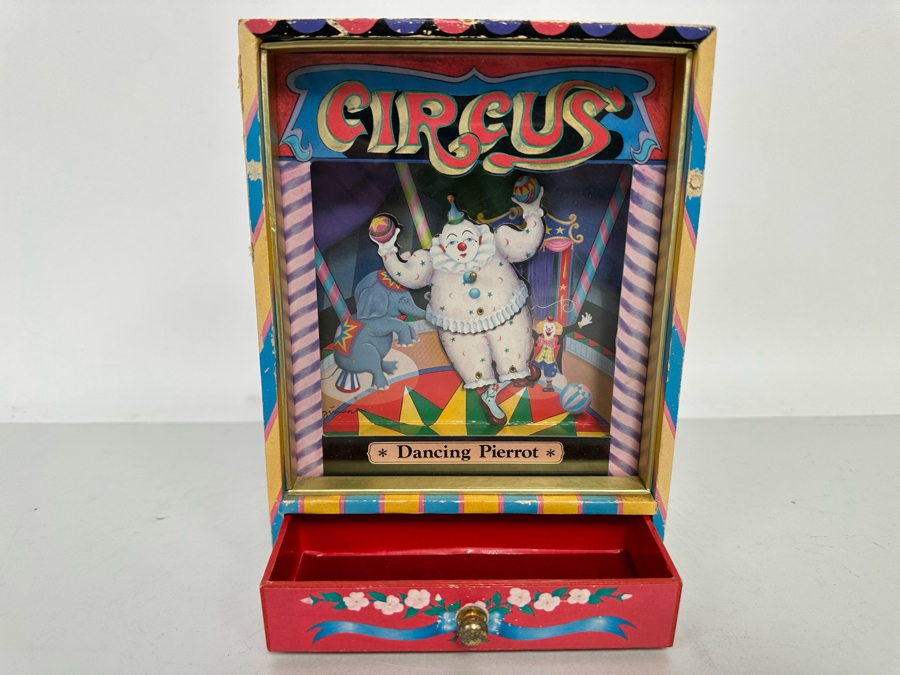 Vintage Circus Dancing Clown Music Diorama Box With Drawer 'Dancing ...