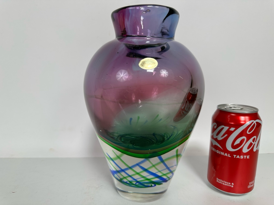 Vintage Murano Italian Art Glass Vase Very Heavy Venezia With Original Tag 6W X 9.5H [Photo 2]