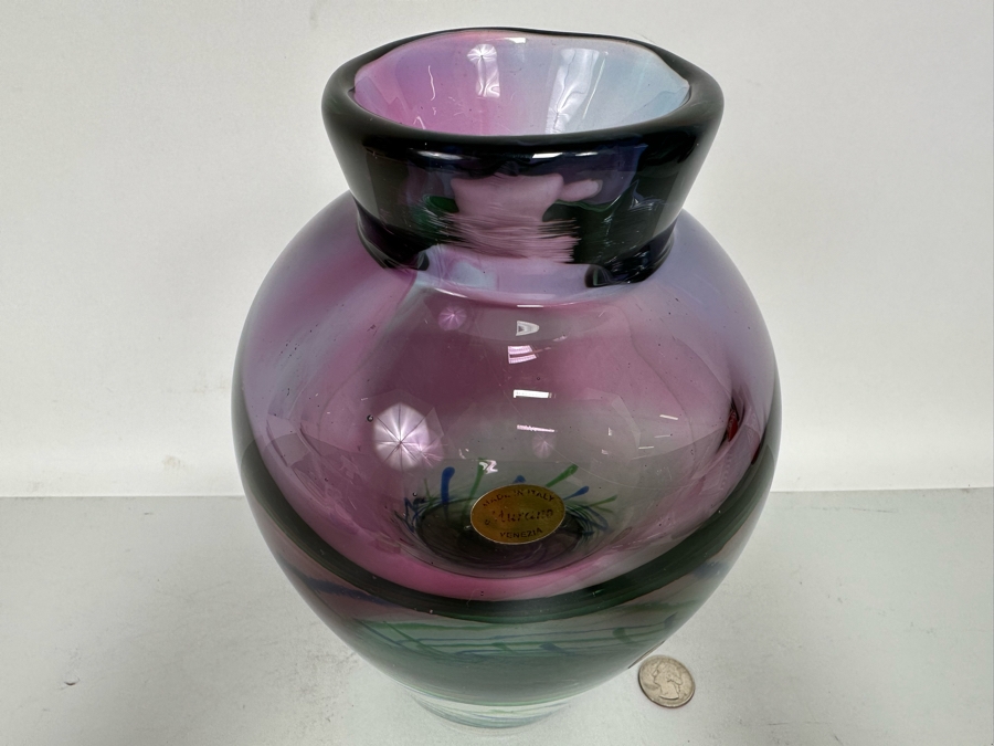 Vintage Murano Italian Art Glass Vase Very Heavy Venezia With Original Tag 6W X 9.5H [Photo 9]