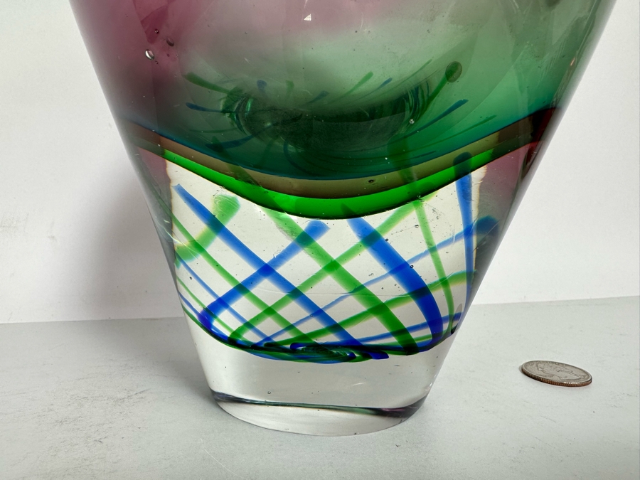 Vintage Murano Italian Art Glass Vase Very Heavy Venezia With Original Tag 6W X 9.5H [Photo 13]