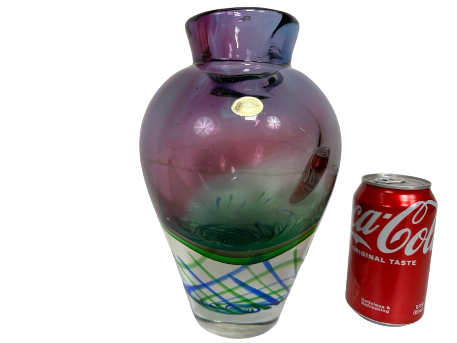 Vintage Murano Italian Art Glass Vase Very Heavy Venezia With Original Tag 6W X 9.5H