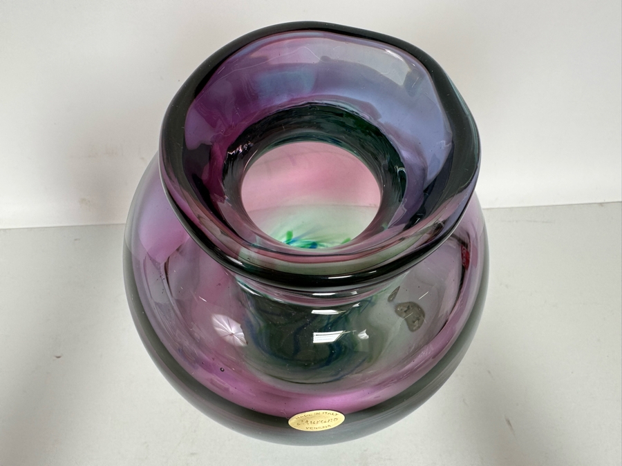 Vintage Murano Italian Art Glass Vase Very Heavy Venezia With Original Tag 6W X 9.5H [Photo 11]