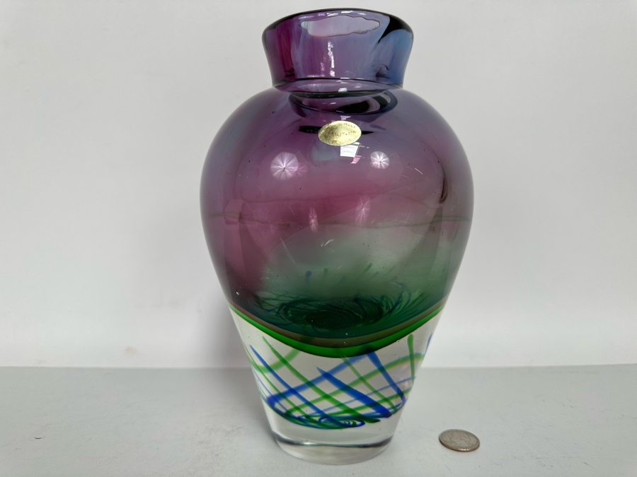 Vintage Murano Italian Art Glass Vase Very Heavy Venezia With Original Tag 6W X 9.5H [Photo 5]