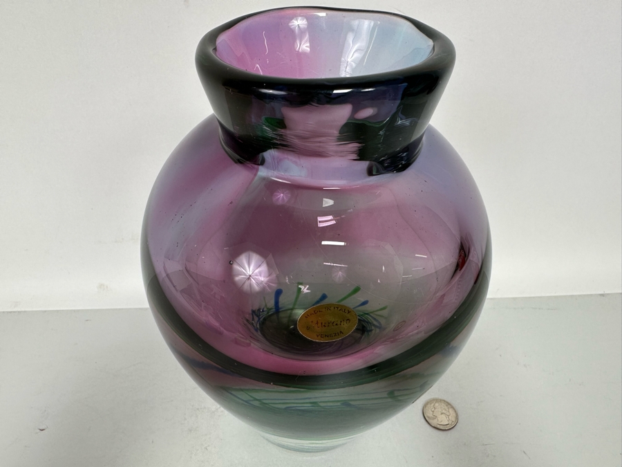 Vintage Murano Italian Art Glass Vase Very Heavy Venezia With Original Tag 6W X 9.5H [Photo 10]