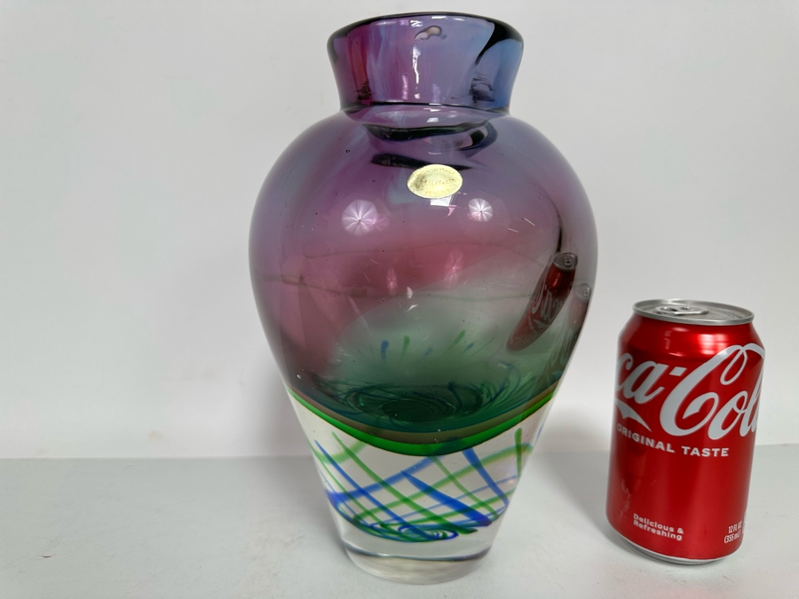 Vintage Murano Italian Art Glass Vase Very Heavy Venezia With Original Tag 6W X 9.5H [Photo 3]