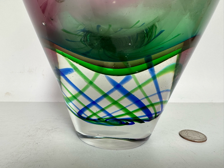 Vintage Murano Italian Art Glass Vase Very Heavy Venezia With Original Tag 6W X 9.5H [Photo 6]