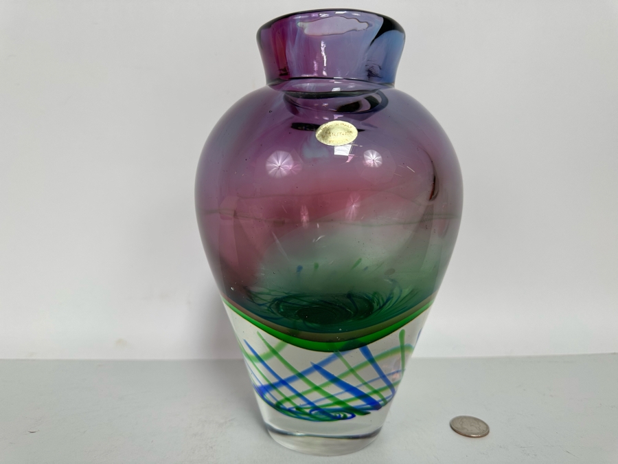 Vintage Murano Italian Art Glass Vase Very Heavy Venezia With Original Tag 6W X 9.5H [Photo 12]