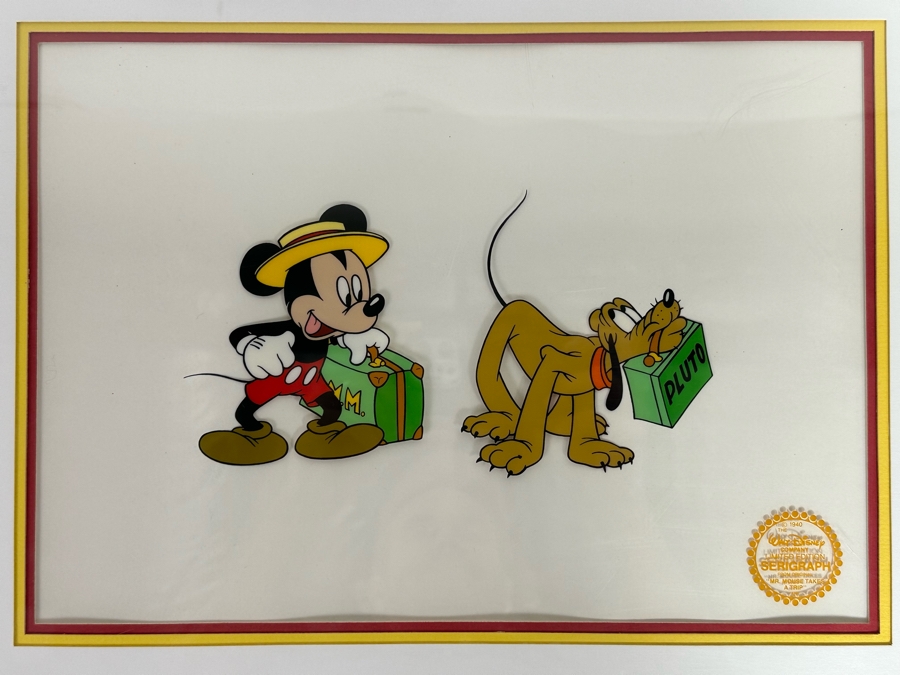 Walt Disney Limited Edition Serigraph Cel From 1940 Animated Film 'Mr. Mouse Takes A Trip' Featuring Mickey Mouse And Pluto Limited To 9,500 13.5 X 9.5 Framed 21 X 17