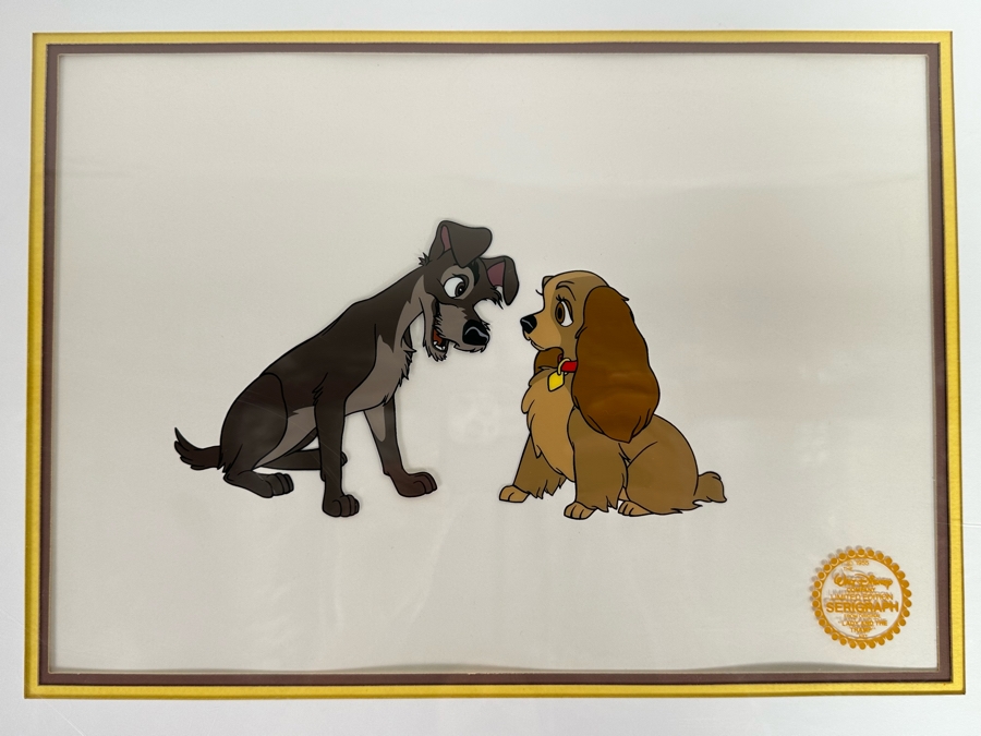 Walt Disney Limited Edition Serigraph Cel 'Lady And The Tramp' Limited To 9,500 13.5 X 9.5 Framed 21 X 17