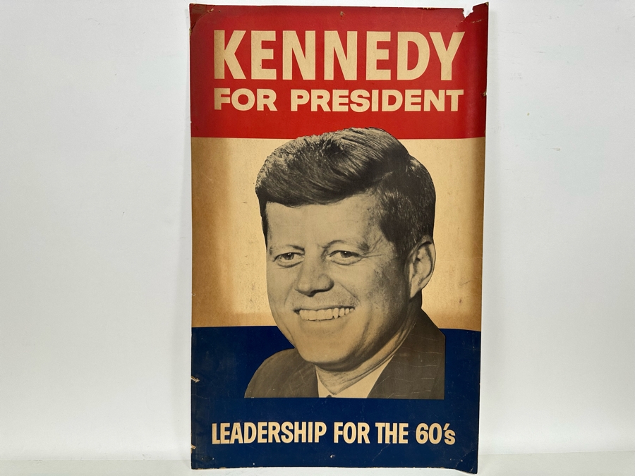 Vintage Sixties Kennedy For President Campaign Ad Poster Leadership For The 60s 13 X 21 