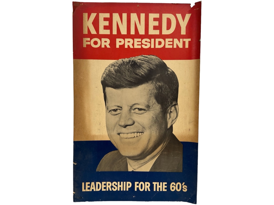 Vintage Sixties Kennedy For President Campaign Ad Poster 'Leadership For The 60's' 13 X 21
