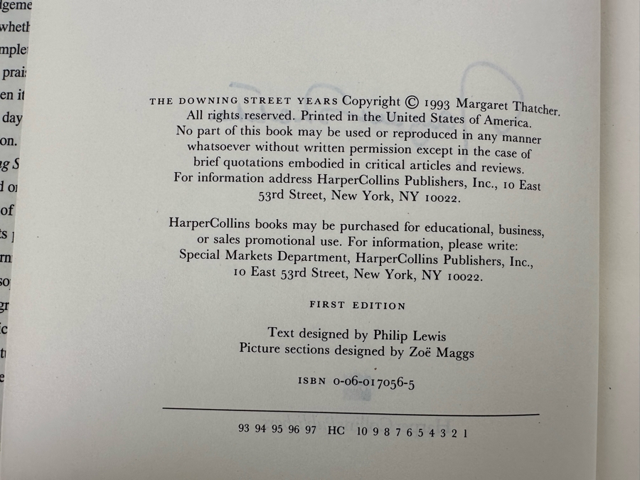 Signed First Edition Hardcover Book Margaret Thatcher The Downing Street Years 1993 Hand Signed By Margaret Thatcher [Photo 8]
