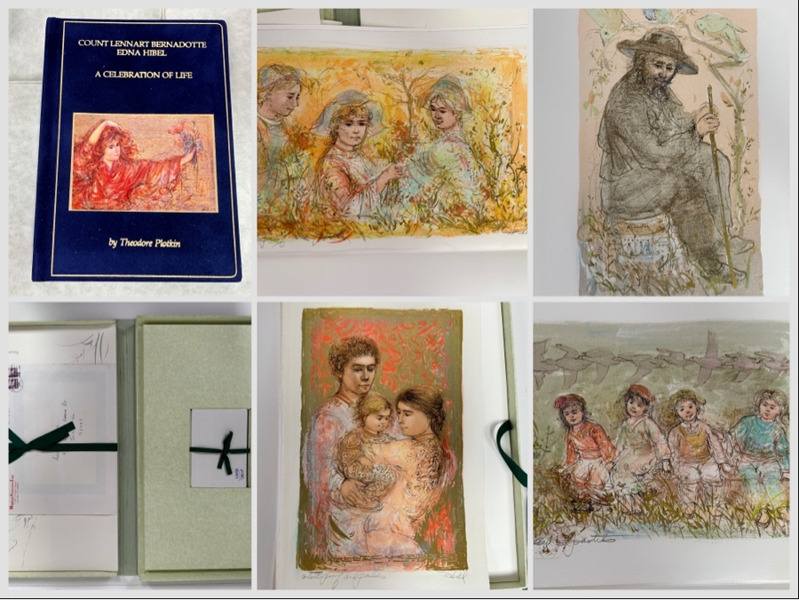 Edna Hibel (1917-2015, American) Folio Of Four Hand Signed Artist Proof And Pastels Prints 12.5 X 19.5 Plus Hand Signed Book A Celebration Of Life By Theodore Plotkin Signed By Theodore Plotkin And Edna Hibel - See Photos [Photo 1]