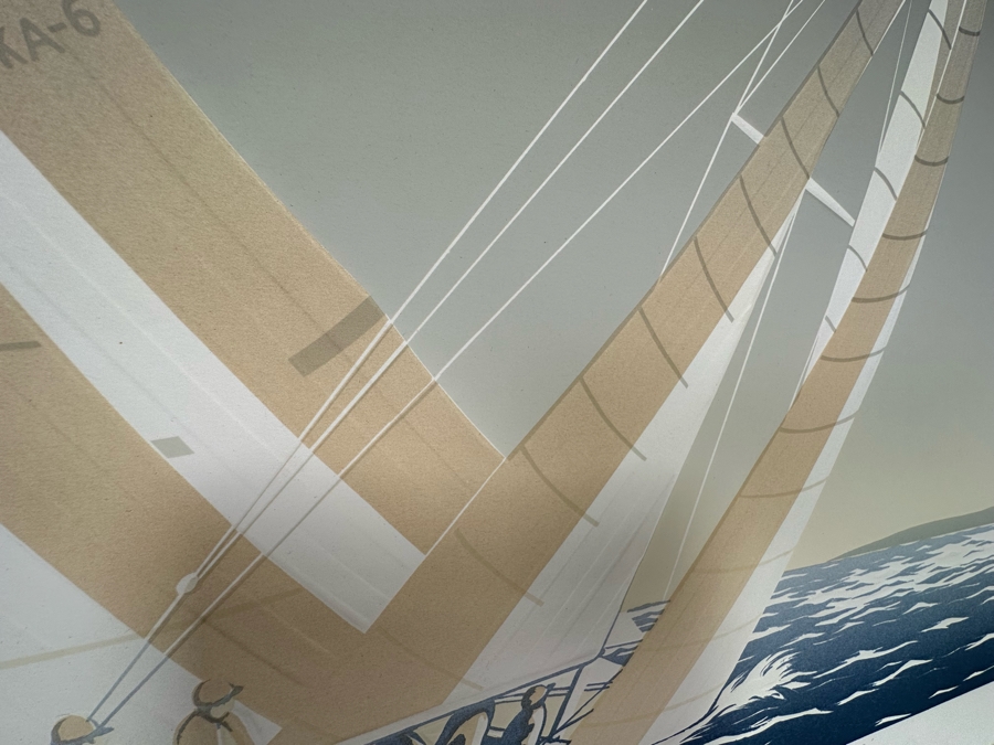 Limited Edition Signed Sailing Embossed Serigraph By Warren Woodward Titled 'Rounding The Marker' 41 X 23 [Photo 9]