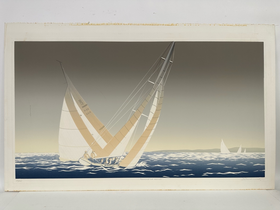 Limited Edition Signed Sailing Embossed Serigraph By Warren Woodward Titled 'Rounding The Marker' 41 X 23 [Photo 3]