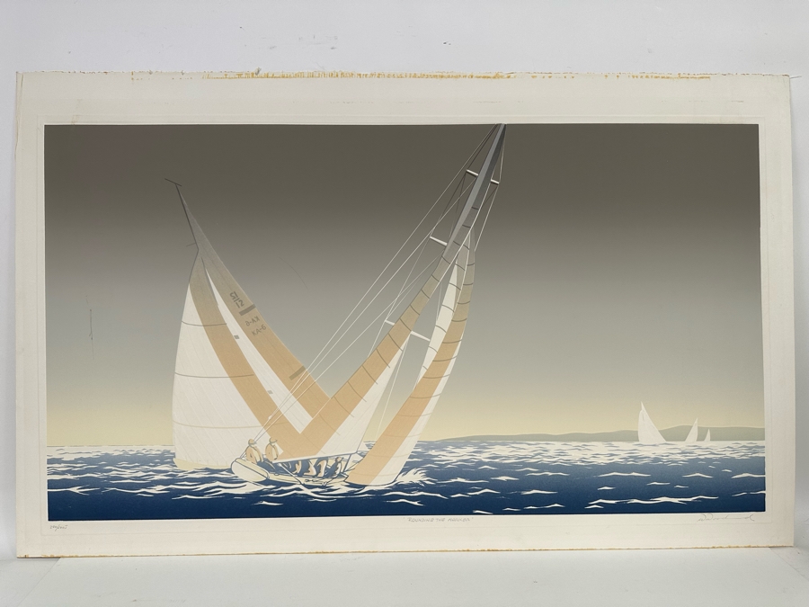 Limited Edition Signed Sailing Embossed Serigraph By Warren Woodward Titled 'Rounding The Marker' 41 X 23 [Photo 2]