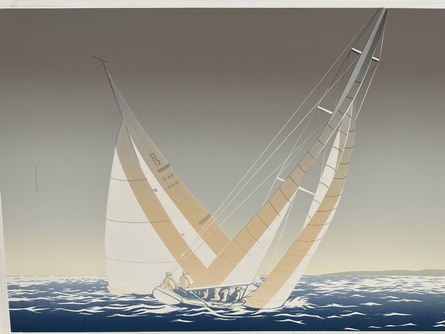 Limited Edition Signed Sailing Embossed Serigraph By Warren Woodward Titled 'Rounding The Marker' 41 X 23 [Photo 4]