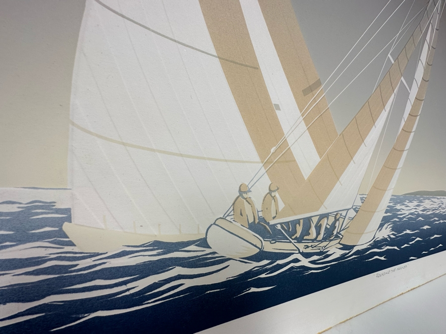 Limited Edition Signed Sailing Embossed Serigraph By Warren Woodward Titled 'Rounding The Marker' 41 X 23 [Photo 8]