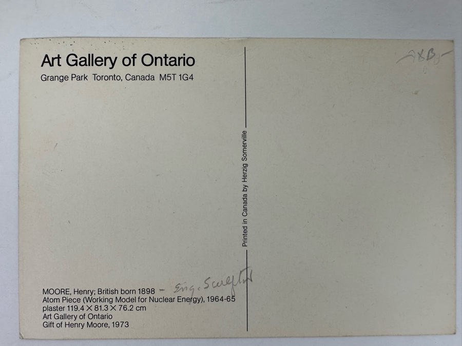 Henry Moore (1831-1895, United Kingdom) Hand Signed Art Gallery Of Ontario Postcard Of The Atom Piece (Working Model For Nuclear Energy) 1964-1965 6 X 4 [Photo 9]