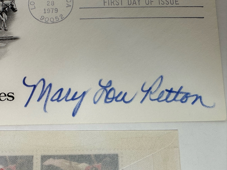 Signed Mary Lou Retton Olympic Gymnast First Day Cover 1972 And Mint Olympic Gymnast Stamps [Photo 6]