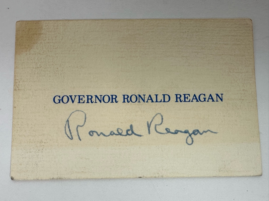 Vintage Hand Signed Ronald Reagan Governor Ronald Reagan Business Card 3.75 X 2.75 And Pair Of Vintage Reagan Pins [Photo 4]