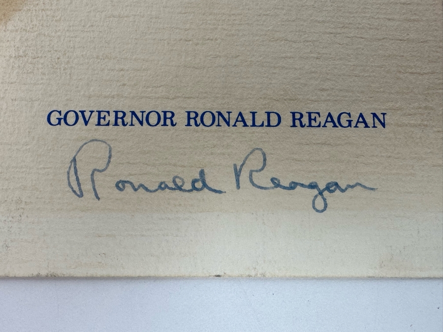 Vintage Hand Signed Ronald Reagan Governor Ronald Reagan Business Card 3.75 X 2.75 And Pair Of Vintage Reagan Pins [Photo 5]