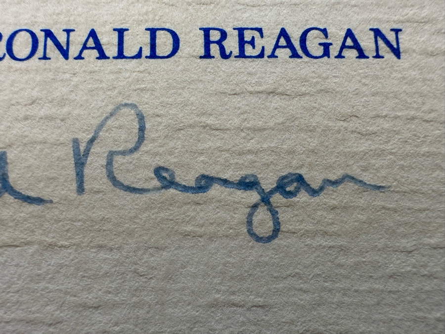 Vintage Hand Signed Ronald Reagan Governor Ronald Reagan Business Card 3.75 X 2.75 And Pair Of Vintage Reagan Pins [Photo 7]