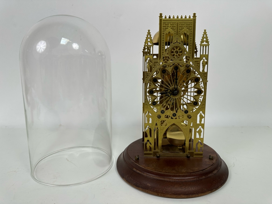 The York Minster Cathedral Skeleton Clock By Franklin Mint 1984 FMCG Franz Hermle Under Glass Dome 7W X 12H [Photo 4]