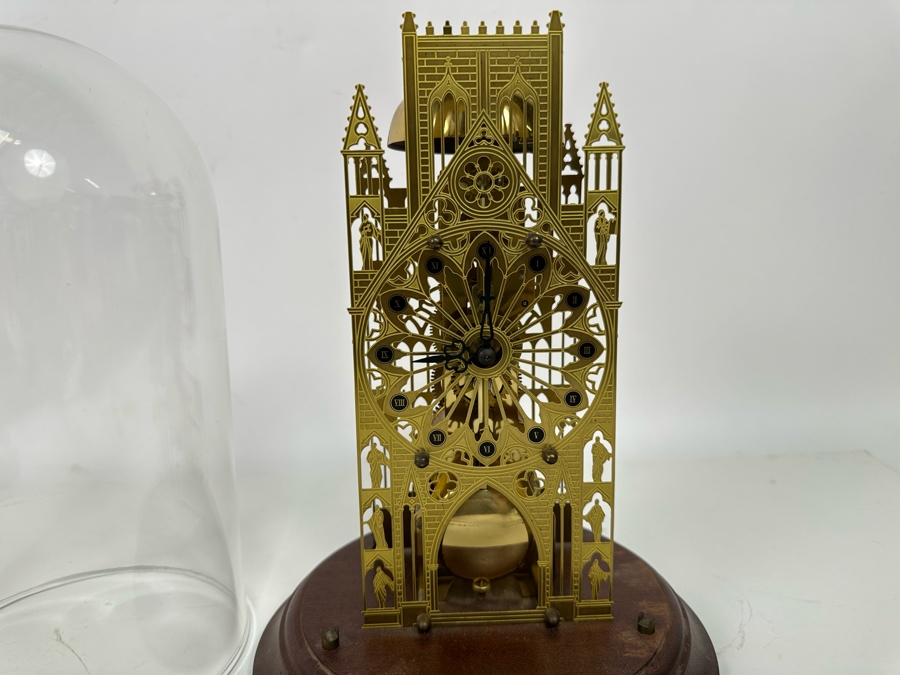 The York Minster Cathedral Skeleton Clock By Franklin Mint 1984 FMCG Franz Hermle Under Glass Dome 7W X 12H [Photo 6]