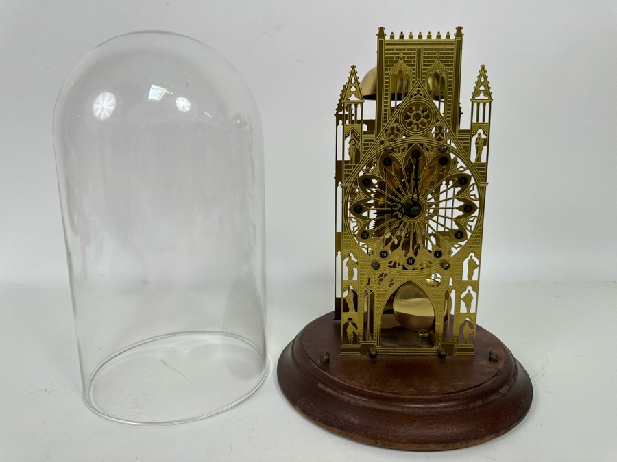 The York Minster Cathedral Skeleton Clock By Franklin Mint 1984 FMCG Franz Hermle Under Glass Dome 7W X 12H [Photo 3]