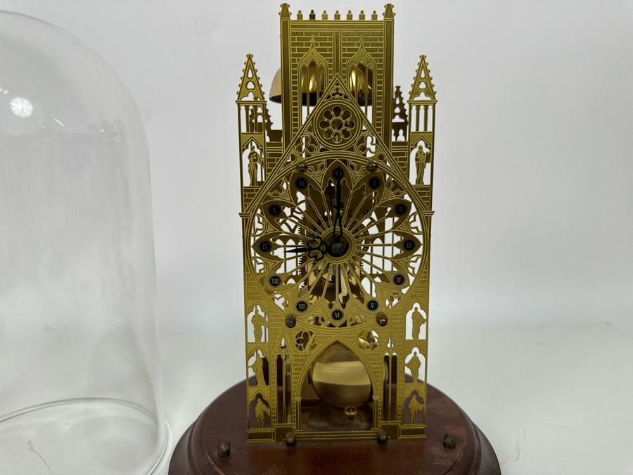 The York Minster Cathedral Skeleton Clock By Franklin Mint 1984 FMCG Franz Hermle Under Glass Dome 7W X 12H [Photo 5]