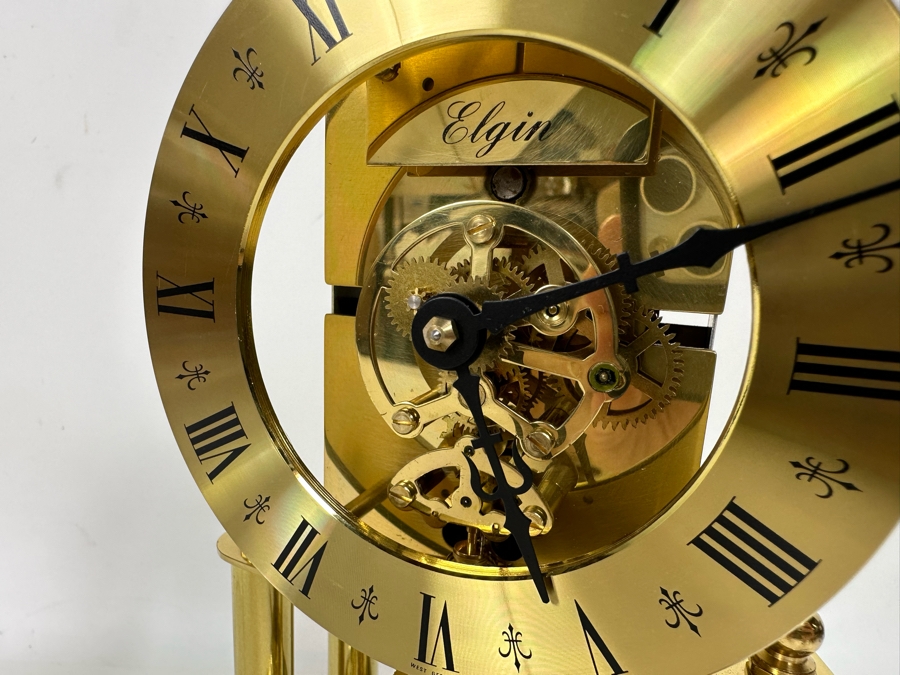 Vintage Elgin S. Haller German Movement Anniversary Clock Under Glass Dome 8W X 11.5H [Photo 9]