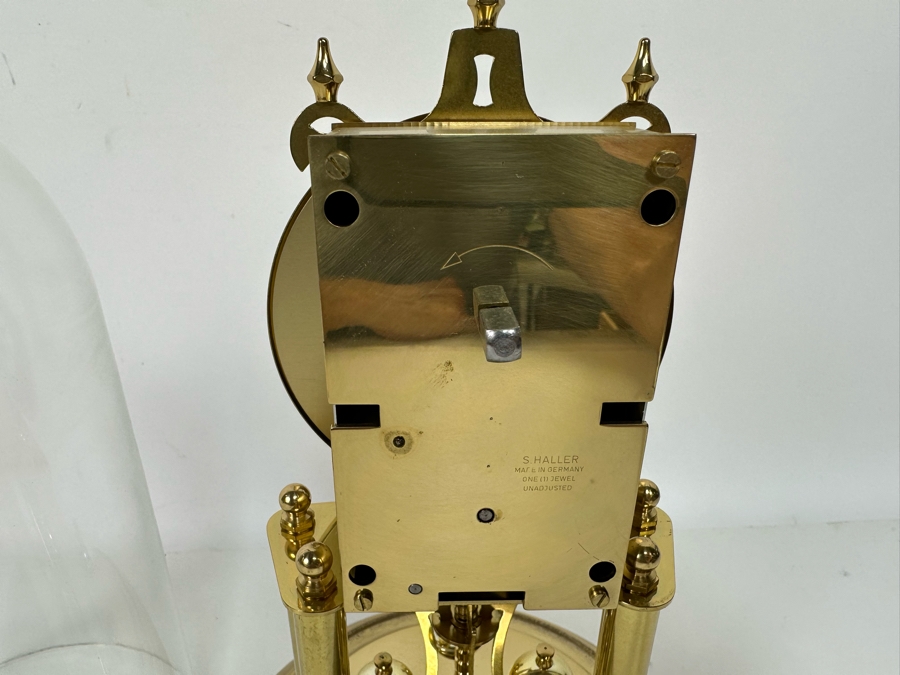 Vintage Elgin S. Haller German Movement Anniversary Clock Under Glass Dome 8W X 11.5H [Photo 14]