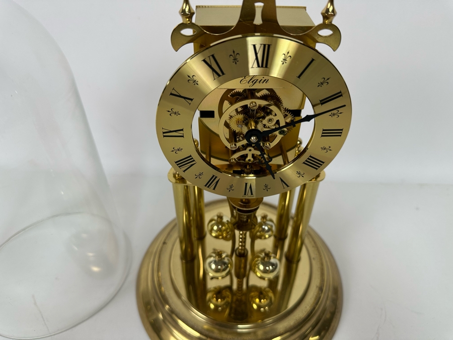 Vintage Elgin S. Haller German Movement Anniversary Clock Under Glass Dome 8W X 11.5H [Photo 7]