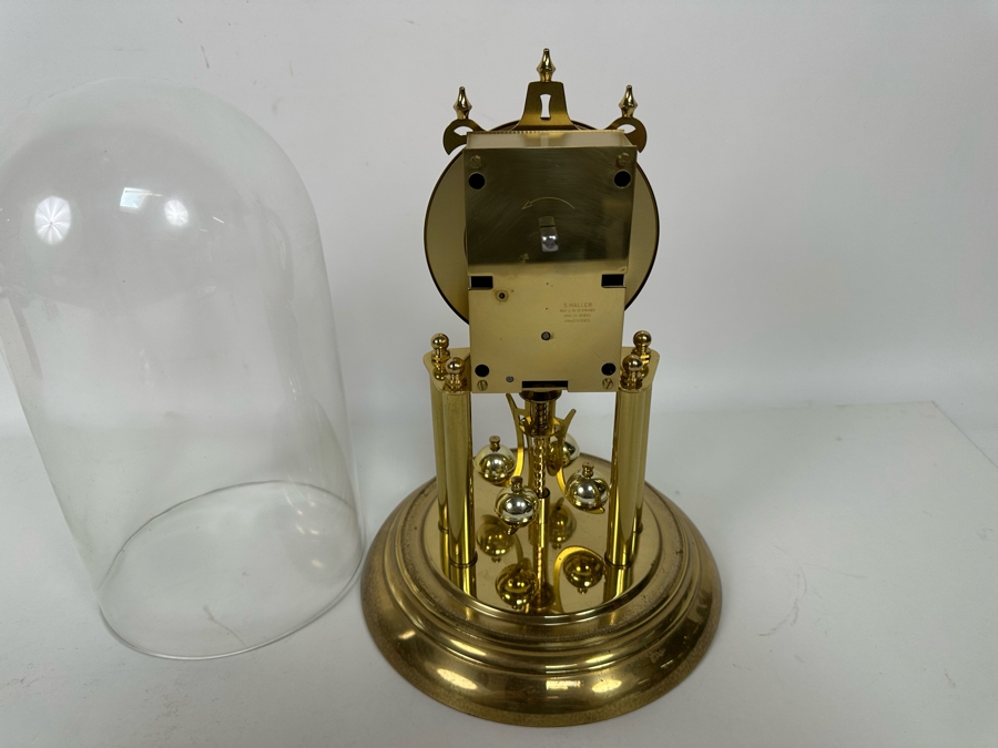 Vintage Elgin S. Haller German Movement Anniversary Clock Under Glass Dome 8W X 11.5H [Photo 13]