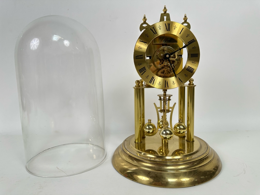 Vintage Elgin S. Haller German Movement Anniversary Clock Under Glass Dome 8W X 11.5H [Photo 3]