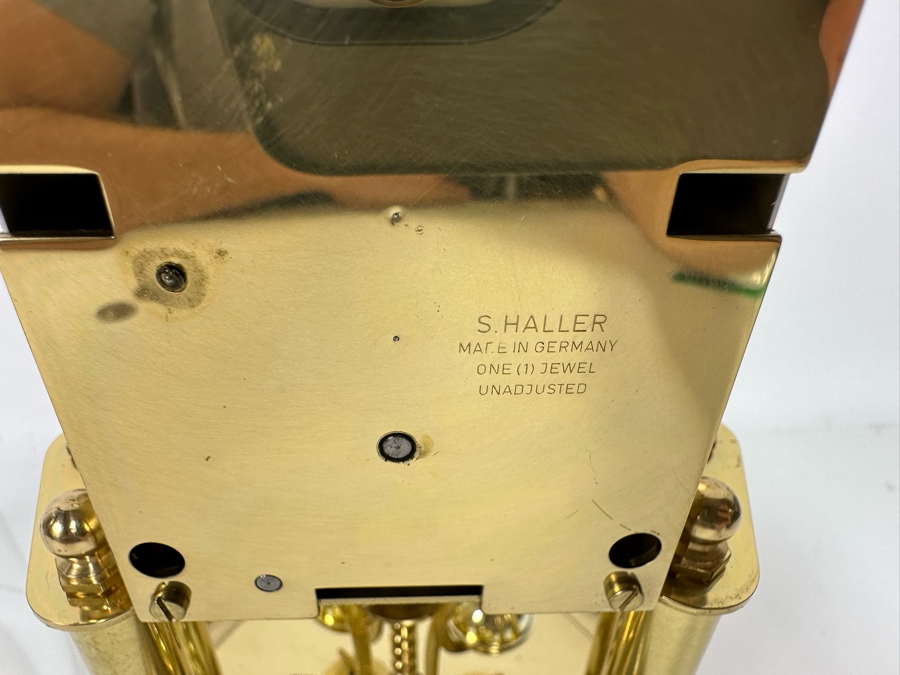 Vintage Elgin S. Haller German Movement Anniversary Clock Under Glass Dome 8W X 11.5H [Photo 15]