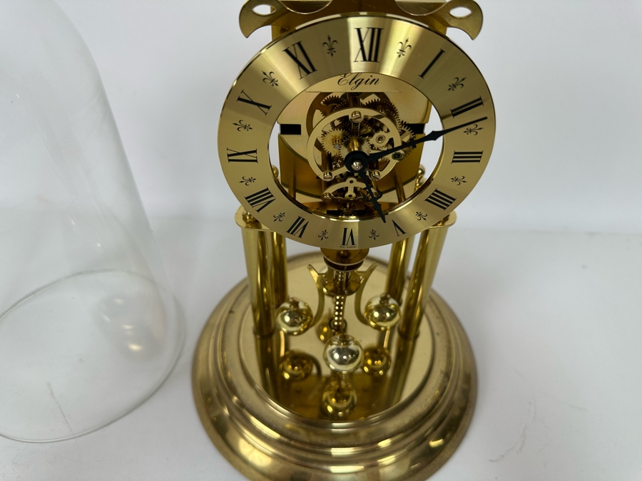 Vintage Elgin S. Haller German Movement Anniversary Clock Under Glass Dome 8W X 11.5H [Photo 8]