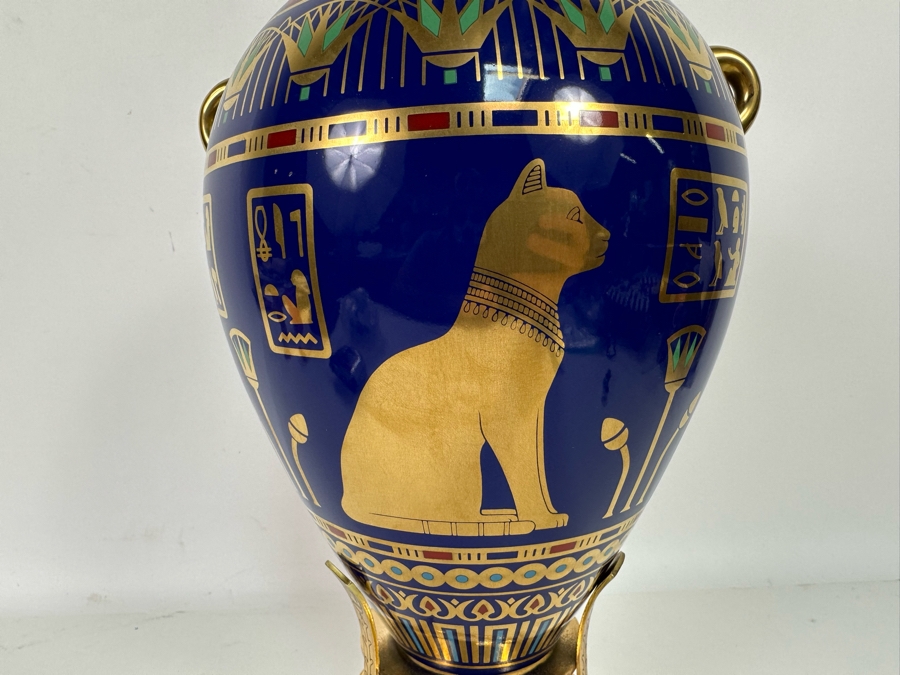 Vintage 1987 Franklin Mint 'The Golden Vase Of Bast' By Roushdy Iskander Garas Hand Decorated With 24K Gold Fine Porcelain Vase With Stand 8W X 10.5H [Photo 7]