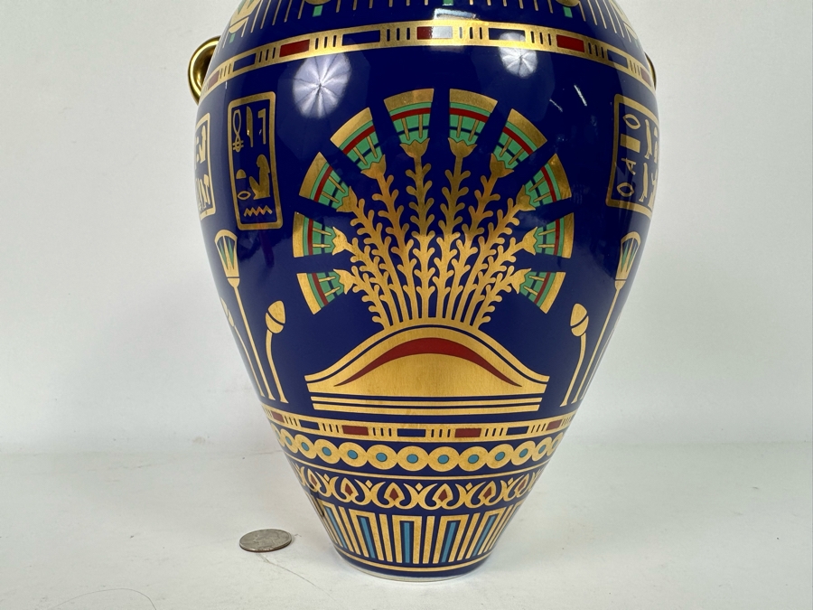 Vintage 1987 Franklin Mint 'The Golden Vase Of Bast' By Roushdy Iskander Garas Hand Decorated With 24K Gold Fine Porcelain Vase With Stand 8W X 10.5H [Photo 11]